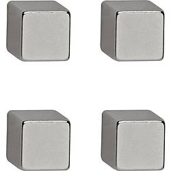 Foto van Maul neodymium magneet (b x h x d) 10 x 10 x 10 mm dobbelsteen zilver 4 stuk(s) 6169296