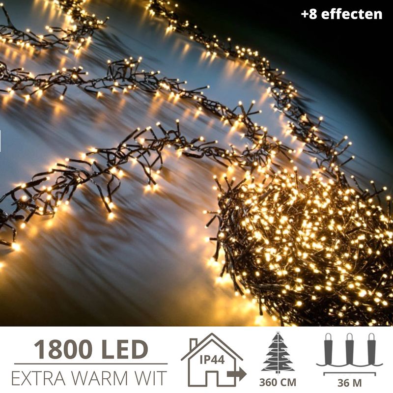 Foto van Kerstverlichting - kerstboomverlichting - clusterverlichting - kerstversiering - kerst - 1800 led's - 36 meter - ext...