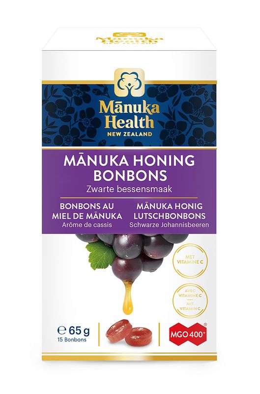 Foto van Manuka health honing zwarte bes mgo 400+ zuigtabletten