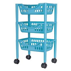 Foto van Keukentrolley - 3-laags - blauw - kunststof - 39 x 26,5 x 66,5 cm - opberg trolley