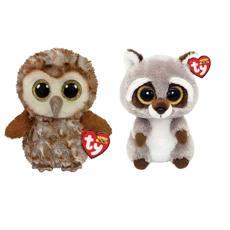 Foto van Ty - knuffel - beanie boo's - percy owl & racoon