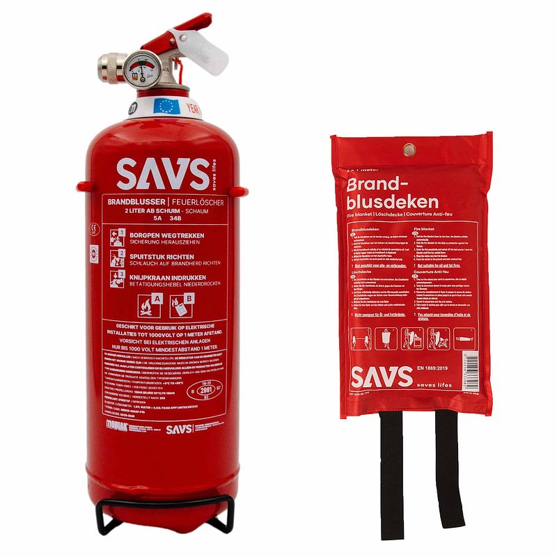 Foto van Savs® brandblus box - schuimblusser + blusdeken - m