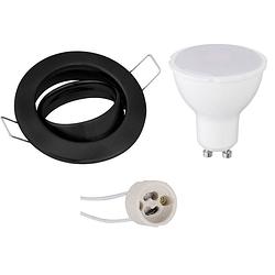 Foto van Led spot set - aigi - gu10 fitting - inbouw rond - mat zwart - 6w - helder/koud wit 6400k - kantelbaar ø82mm