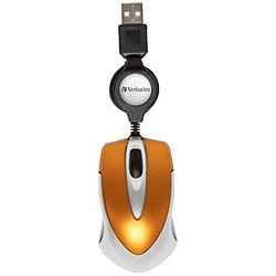 Foto van Verbatim go mini muis usb optisch oranje 3 toetsen 1000 dpi met kabelroller