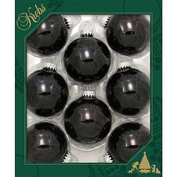 Foto van 16x stuks glazen kerstballen 7 cm ebony zwart glans - kerstbal