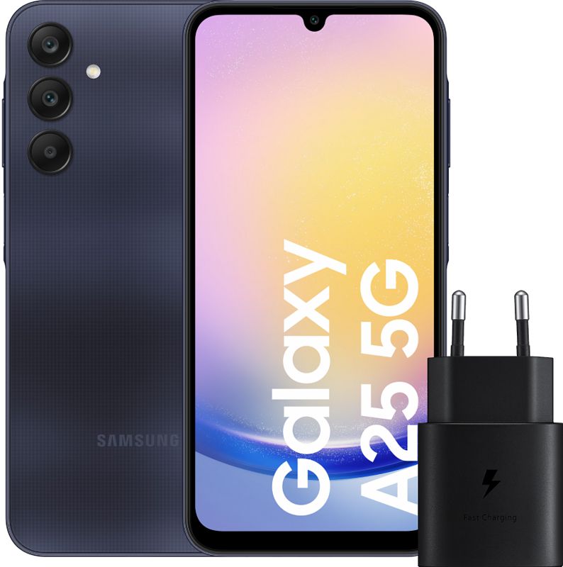 Foto van Samsung galaxy a25 256gb zwart 5g + samsung oplader 25 watt zwart