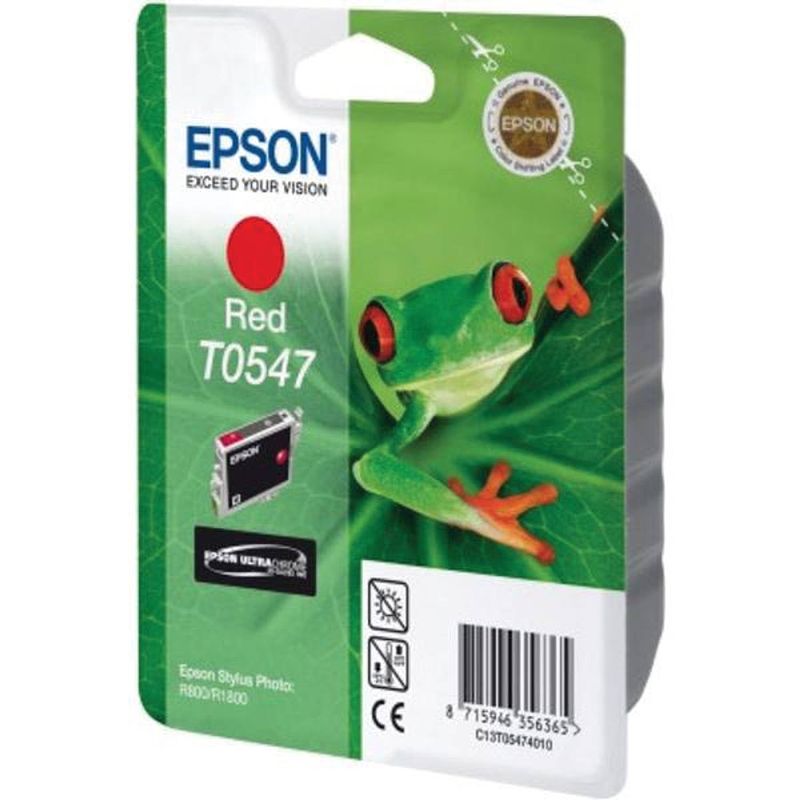 Foto van Epson inktcartridge t0547, 400 pagina's, oem c13t05474010, rood