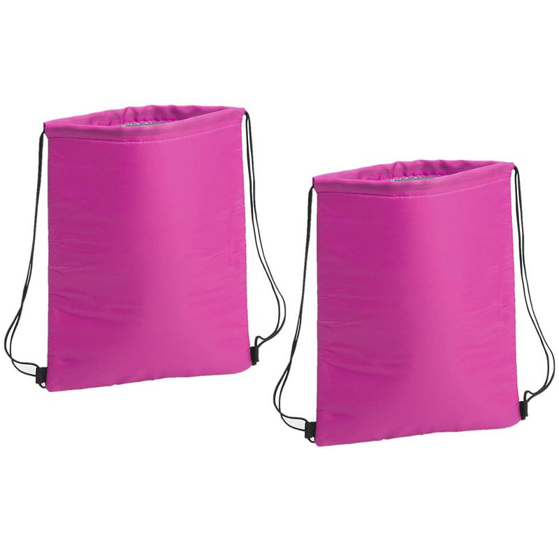 Foto van 2x stuks fuchsia roze koeltas rugzak/gymtas 32 x 42 cm met drawstring/rijgkoord - koeltas