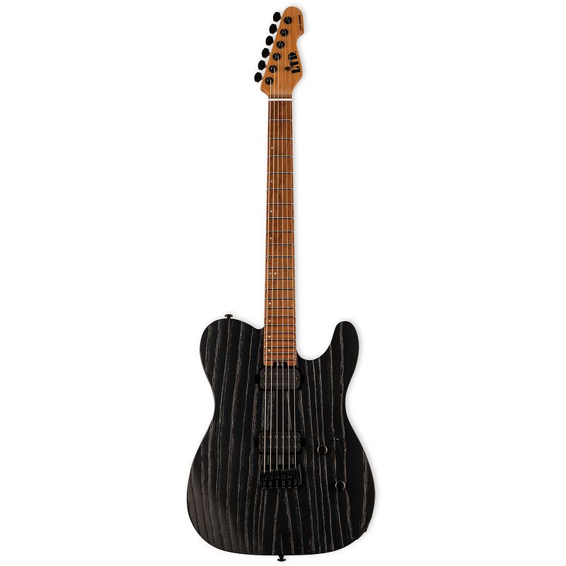 Foto van Esp ltd deluxe te-1000 black blast met roasted maple toets (scalloped 17-24) en hipshot brug