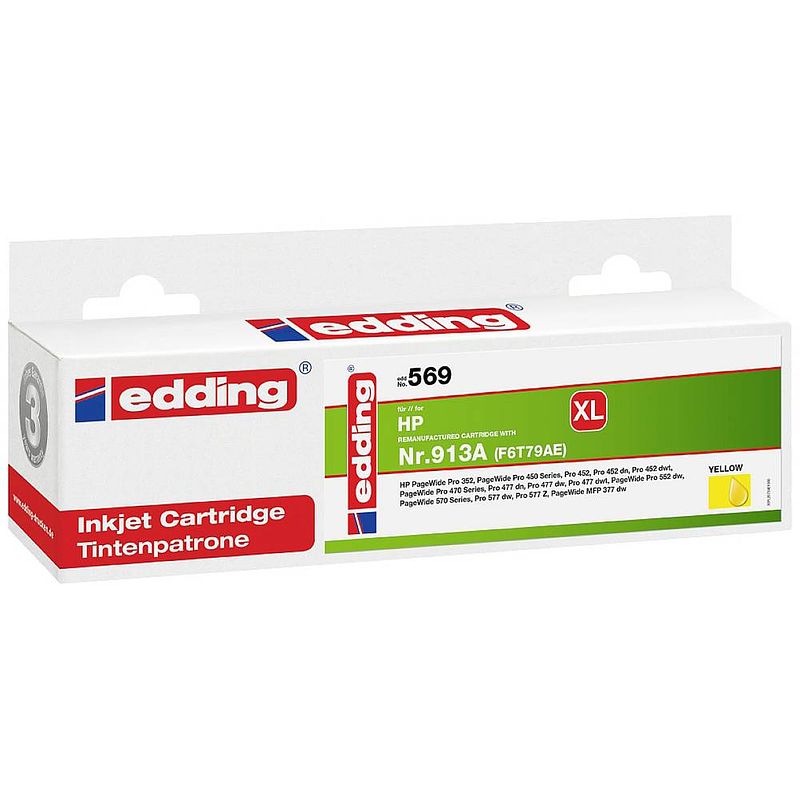 Foto van Edding cartridge vervangt hp 913a (f6t79ae) compatibel geel edd-569 18-569