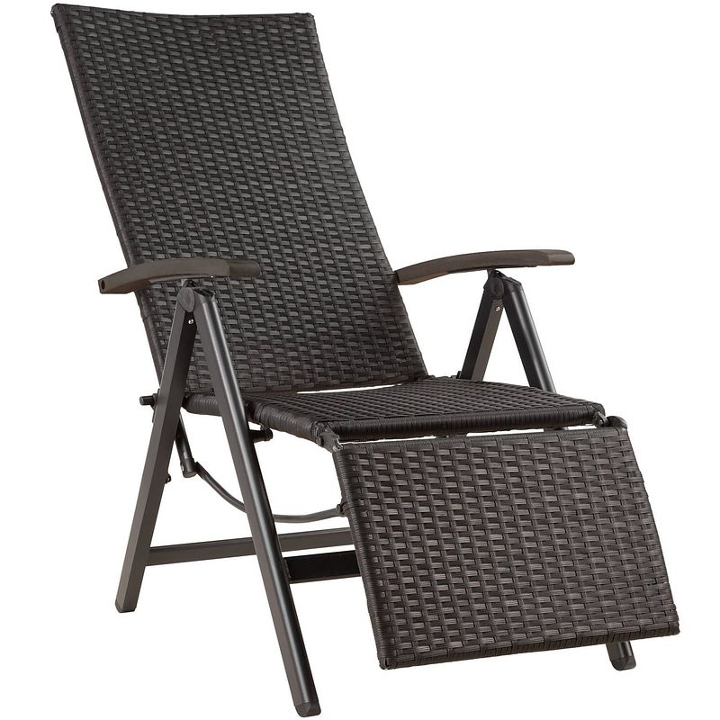 Foto van Tectake® - wicker tuinstoel opklapbaar met aluminium frame en voetsteun - zwart - 404575