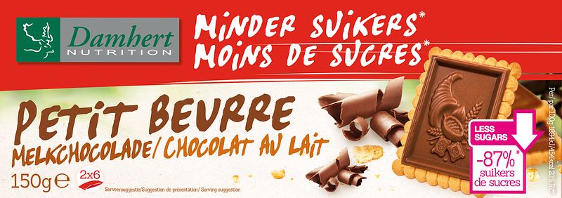 Foto van Damhert minder suikers petit beurre melkchocolade