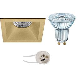 Foto van Led spot set - osram parathom par16 940 36d - pragmi pollon pro - gu10 fitting - dimbaar - inbouw vierkant - mat goud -