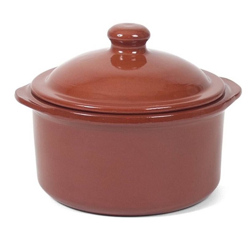 Foto van 4x terracotta stoofpotten/ovenschalen met deksel 18 cm - braadpannen