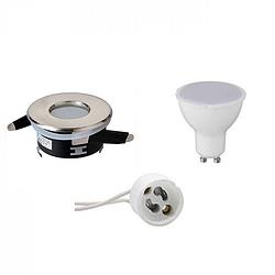 Foto van Led spot set - aigi - gu10 fitting - waterdicht ip65 - inbouw rond - mat chroom - 4w - helder/koud wit 6400k - ø82mm