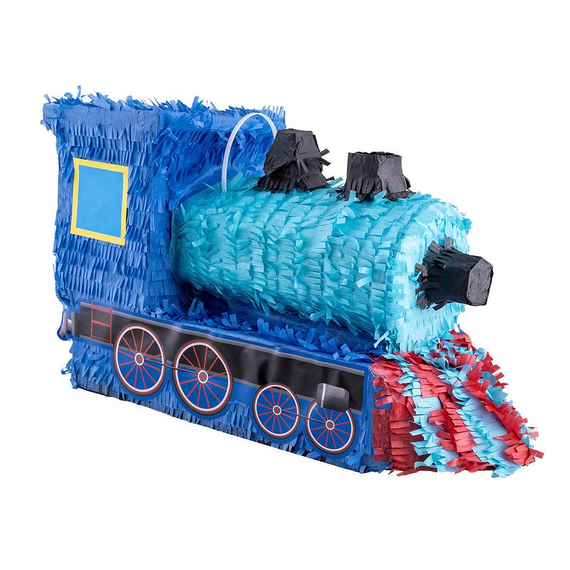 Foto van Pinata van papier - trein thema - 25 x 50 cm - feestartikelen verjaardag - pinatas