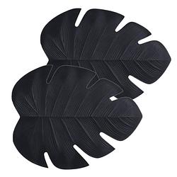 Foto van Set van 6x stuks placemats blad zwart vinyl 47 x 38 cm - placemats