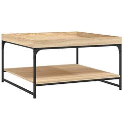 Foto van The living store salontafel sonoma eiken - 80 x 80 x 45 cm - bewerkt hout en ijzer