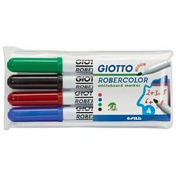 Foto van Giotto robercolor whiteboardmarker, medium, ronde punt, etui met 4 stuks in geassorteerde kleuren