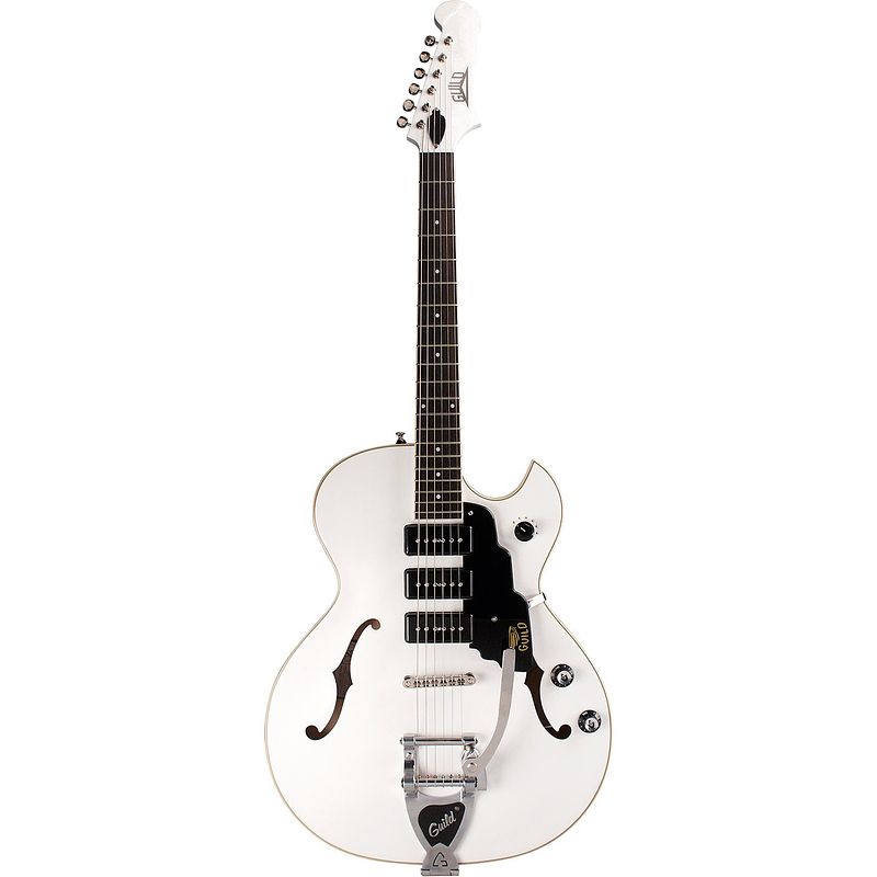 Foto van Guild newark st. collection starfire i jet 90 white satin semi-akoestische gitaar