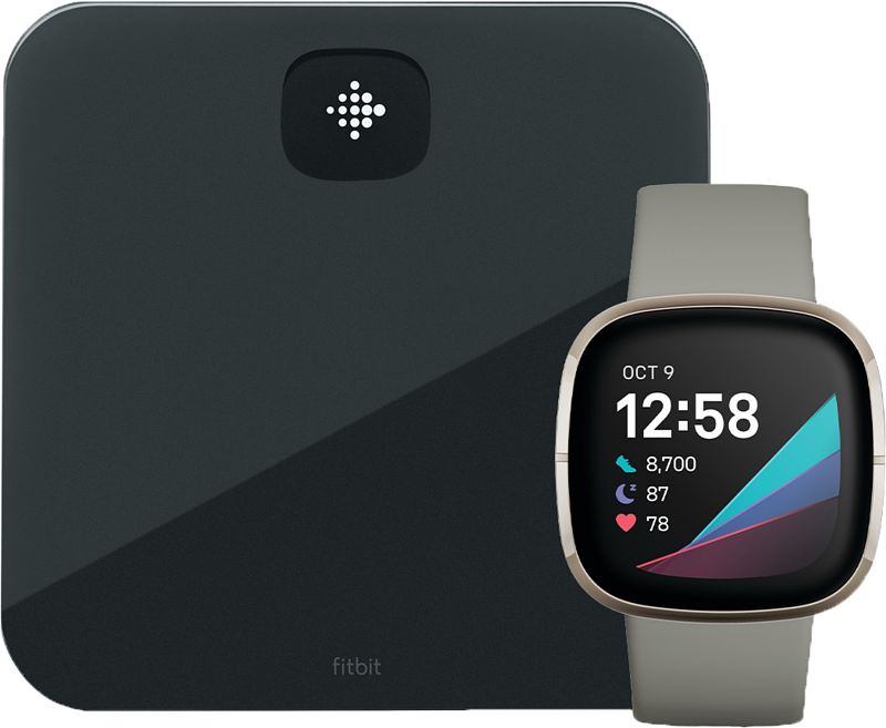 Foto van Fitbit sense groen/zilver + fitbit aria air zwart