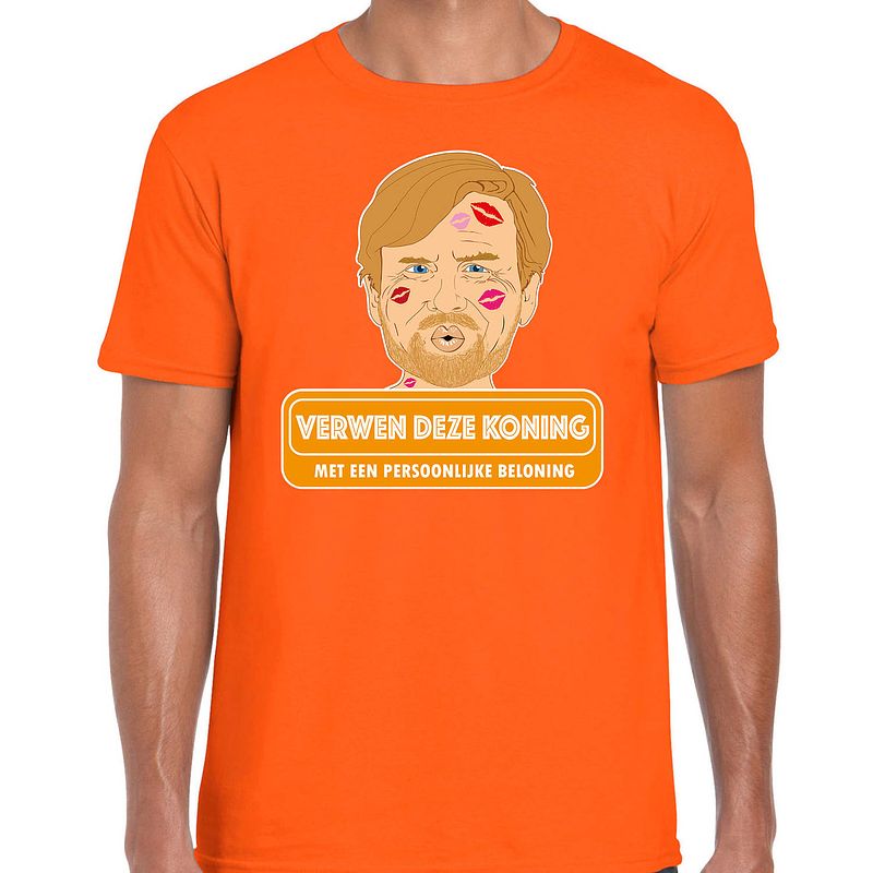 Foto van Oranje koningsdag t-shirt - verwen deze koning - voor heren xl - feestshirts