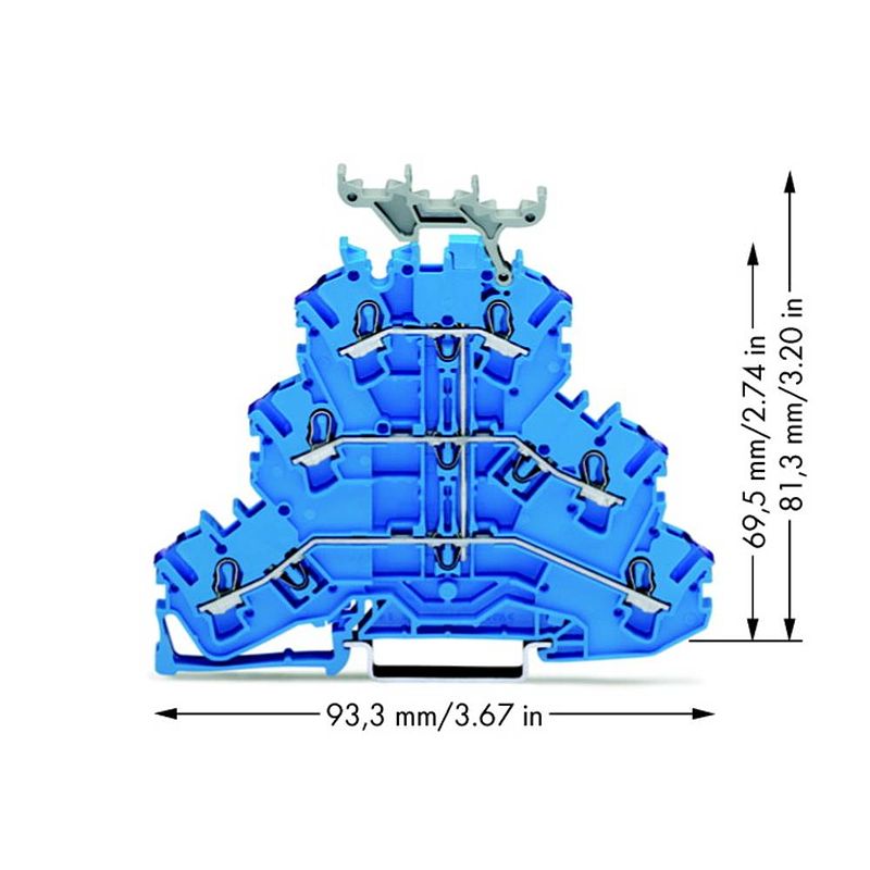Foto van Wago 2002-3239 doorgangsklem 3-etages 5.20 mm spanveer toewijzing: n blauw 50 stuk(s)