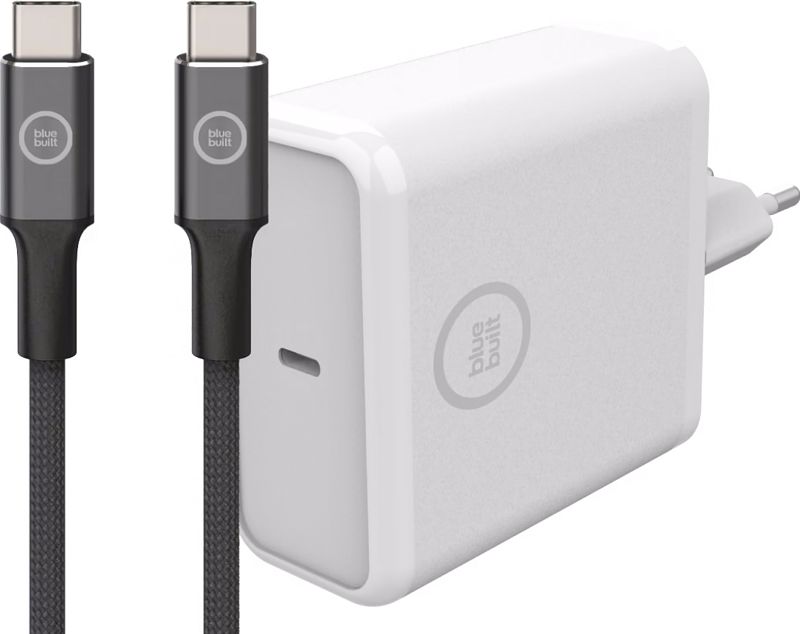 Foto van Bluebuilt power delivery oplader 60w wit + usb c kabel nylon zwart 1,5m