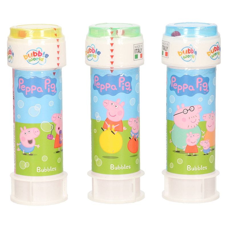 Foto van 3x peppa pig bellenblaas flesjes met bal spelletje in dop 60 ml voor kinderen - bellenblaas