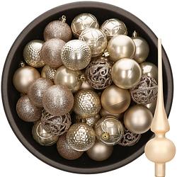 Foto van 37x stuks kunststof kerstballen 6 cm incl. glazen piek champagne - kerstbal