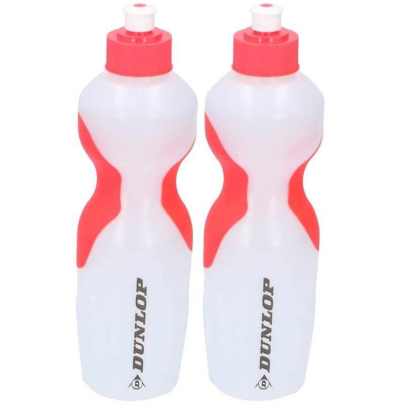 Foto van Bidon/sportfles/drinkfles - 2x - 650 ml - wit/rood - kunststof - drinkflessen