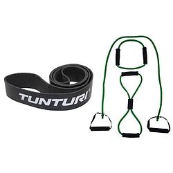 Foto van Tunturi - fitness set - weerstandsband zwart - extra heavy - tubing set groen