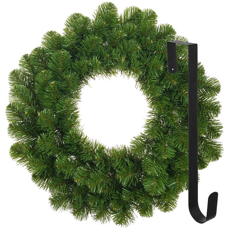 Foto van Kerstkrans 45 cm - groen - met hanger/ophanghaak - kerstversiering - kerstkransen