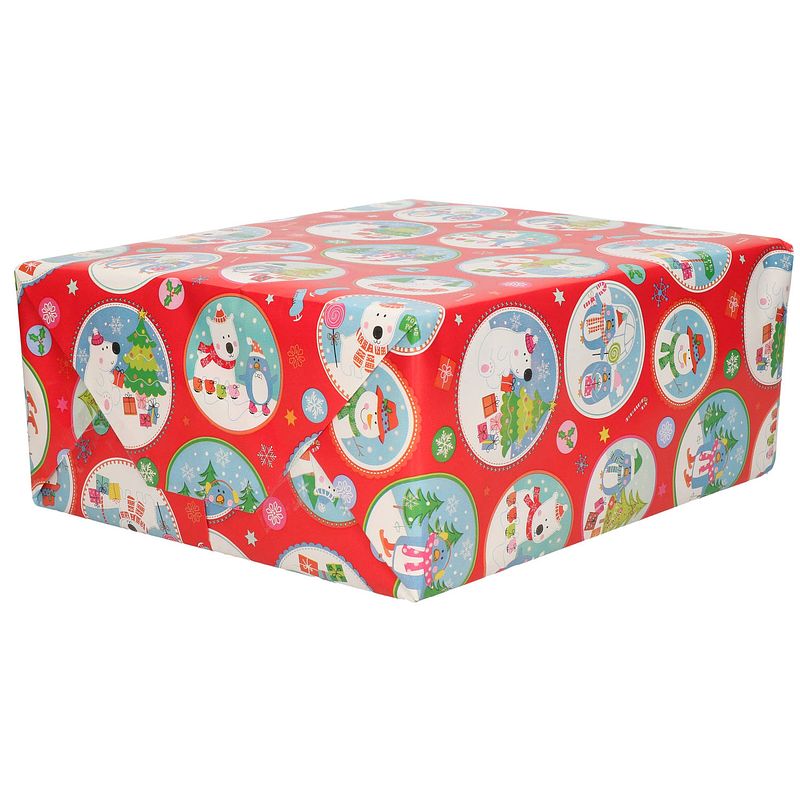 Foto van 1x rollen inpakpapier/cadeaupapier kerst print rood 2,5 x 0,7 meter 70 grams luxe kwaliteit - cadeaupapier