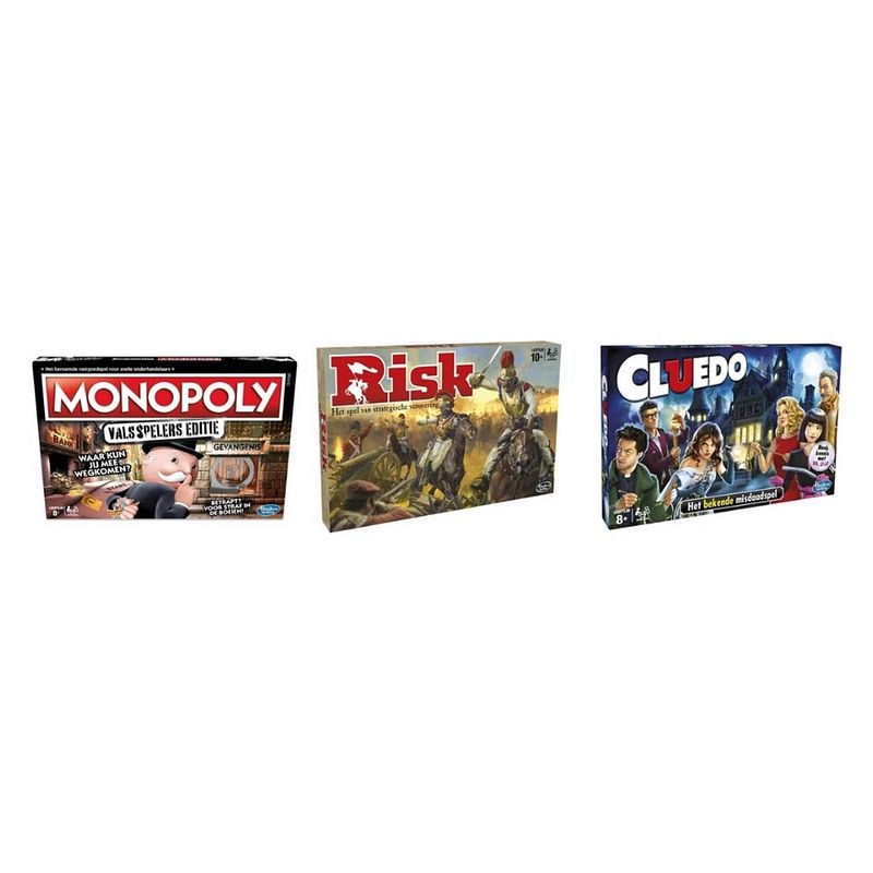 Foto van Spellenbundel - 3 stuks - monopoly valsspelerseditie & risk & cluedo