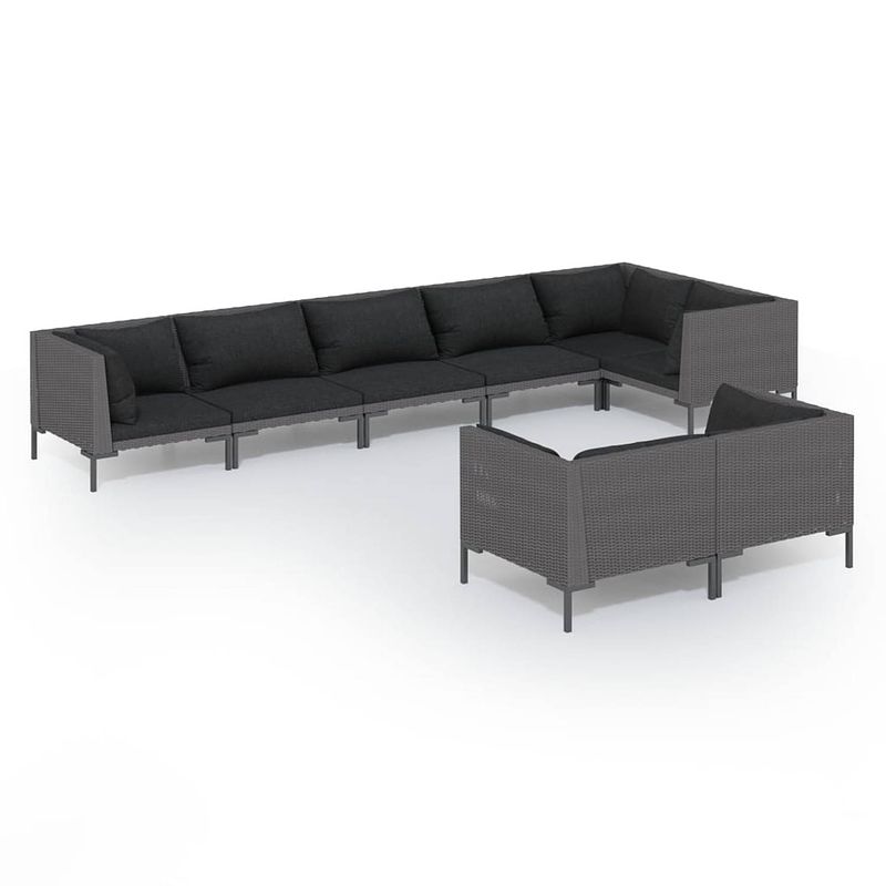 Foto van Vidaxl 8-delige loungeset met kussens poly rattan donkergrijs