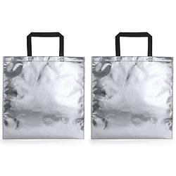 Foto van 2x stuks draagtassen/schoudertassen in opvallende metallic zilveren kleur 45 x 44 x cm - schoudertas