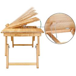 Foto van Bamboe laptoptafel - laptopstand - opklapbaar en verstelbare laptoptafel in hoogtes incl. schuiflade - met ventilatie...