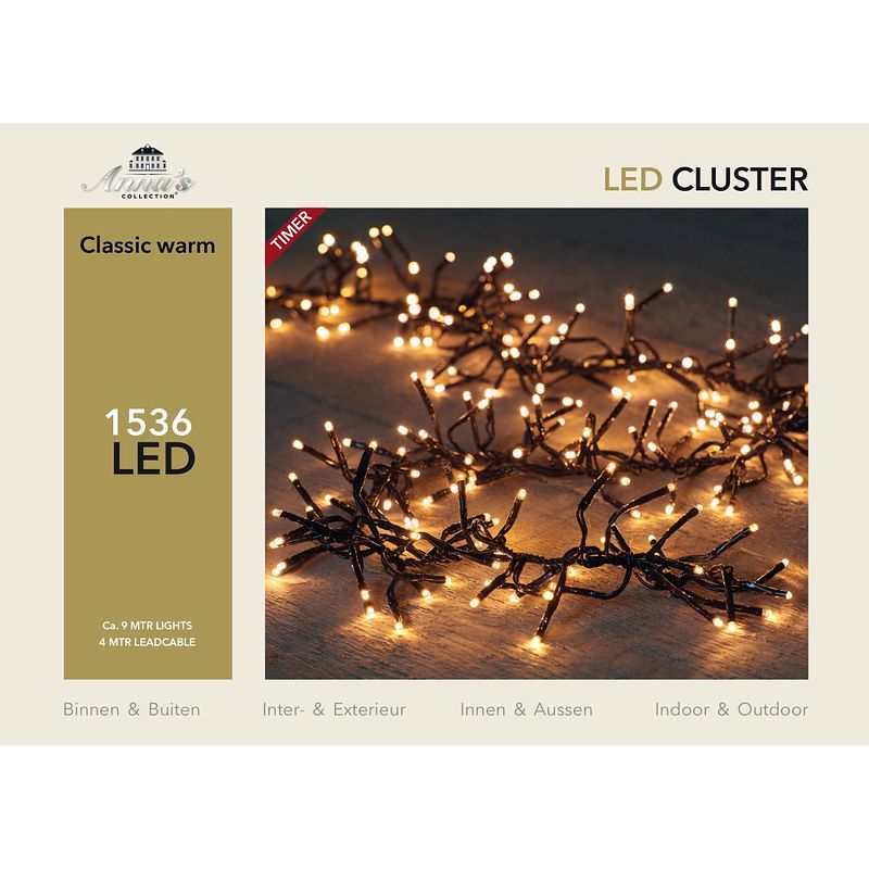 Foto van Led classic cluster lights 1536l/9m - 4m aanloopsnoer zwart - bi-bui trafo anna's collection