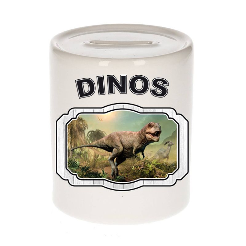 Foto van Dieren stoere t-rex dinosaurus spaarpot - dinosaurs/ dinosaurussen spaarpotten kinderen 9 cm - spaarpotten