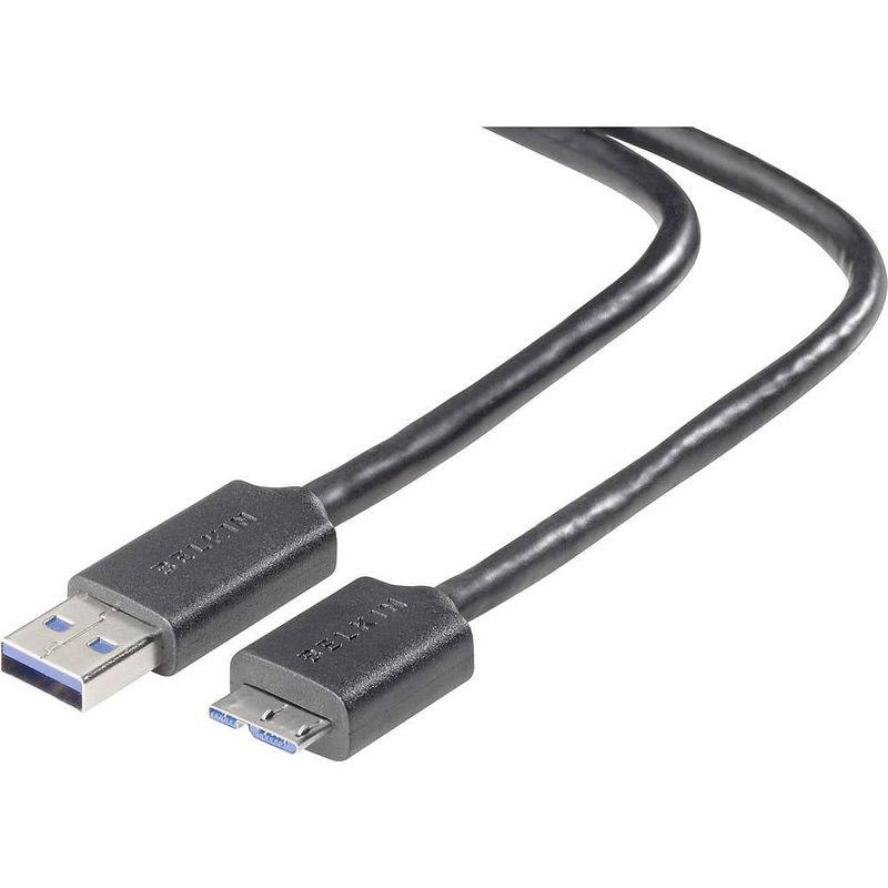 Foto van Belkin usb-kabel usb 3.2 gen1 (usb 3.0 / usb 3.1 gen1) usb-a stekker, usb-micro-b 3.0 stekker 1.80 m zwart f3u166bt1.8m