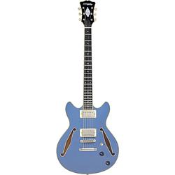 Foto van D'sangelico excel mini dc tour slate blue semi-akoestische gitaar met gigbag