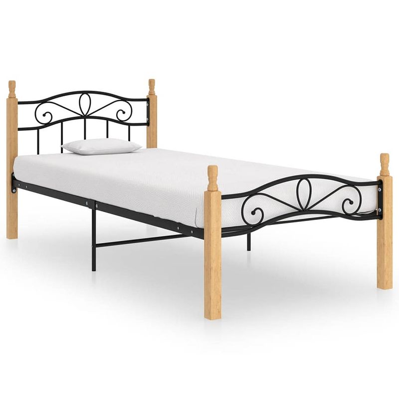 Foto van Vidaxl bedframe metaal en massief eikenhout zwart 90x200 cm