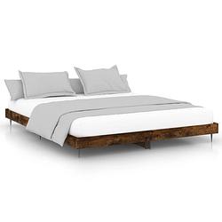 Foto van The living store bedframe - gerookt eiken - hoge kwaliteit - 203 x 203 x 20 cm - metaal