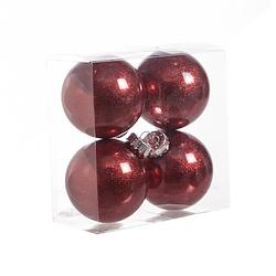 Foto van 4x stuks kunststof kerstballen met glitter afwerking rood 8 cm - kerstbal