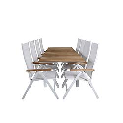 Foto van Mexico tuinmeubelset tafel 90x180/240cm en 8 stoel panama wit, naturel.