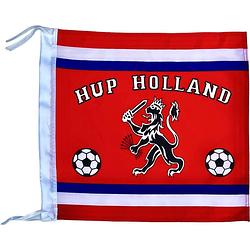 Foto van Bootvlag hup holland oranje vlag met leeuw - 40 x 40 cm - ek/wk - voetbalvlag - voetbal