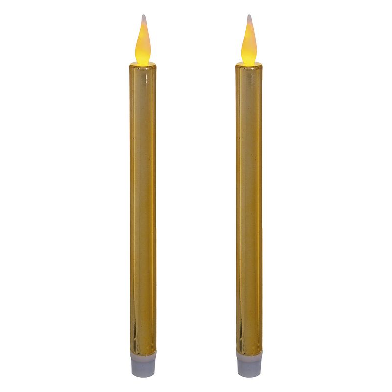 Foto van Kaarsen set van 2x stuks led dinerkaarsen goud 28 cm - led kaarsen