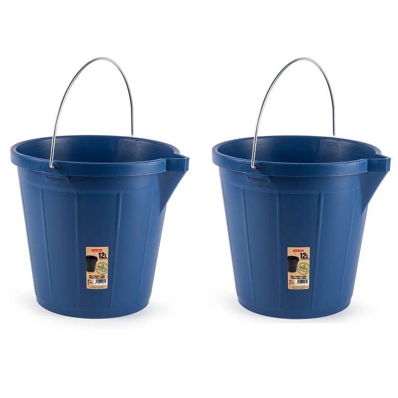 Foto van 2x stuks emmer blauw 12 liter 31 x 31 cm schoonmaakartikelen - emmers