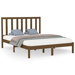 Foto van The living store houten bedframe - tijdloos ontwerp - bed - afmeting- 205.5 x 146 x 100 cm - ken- honingbruin